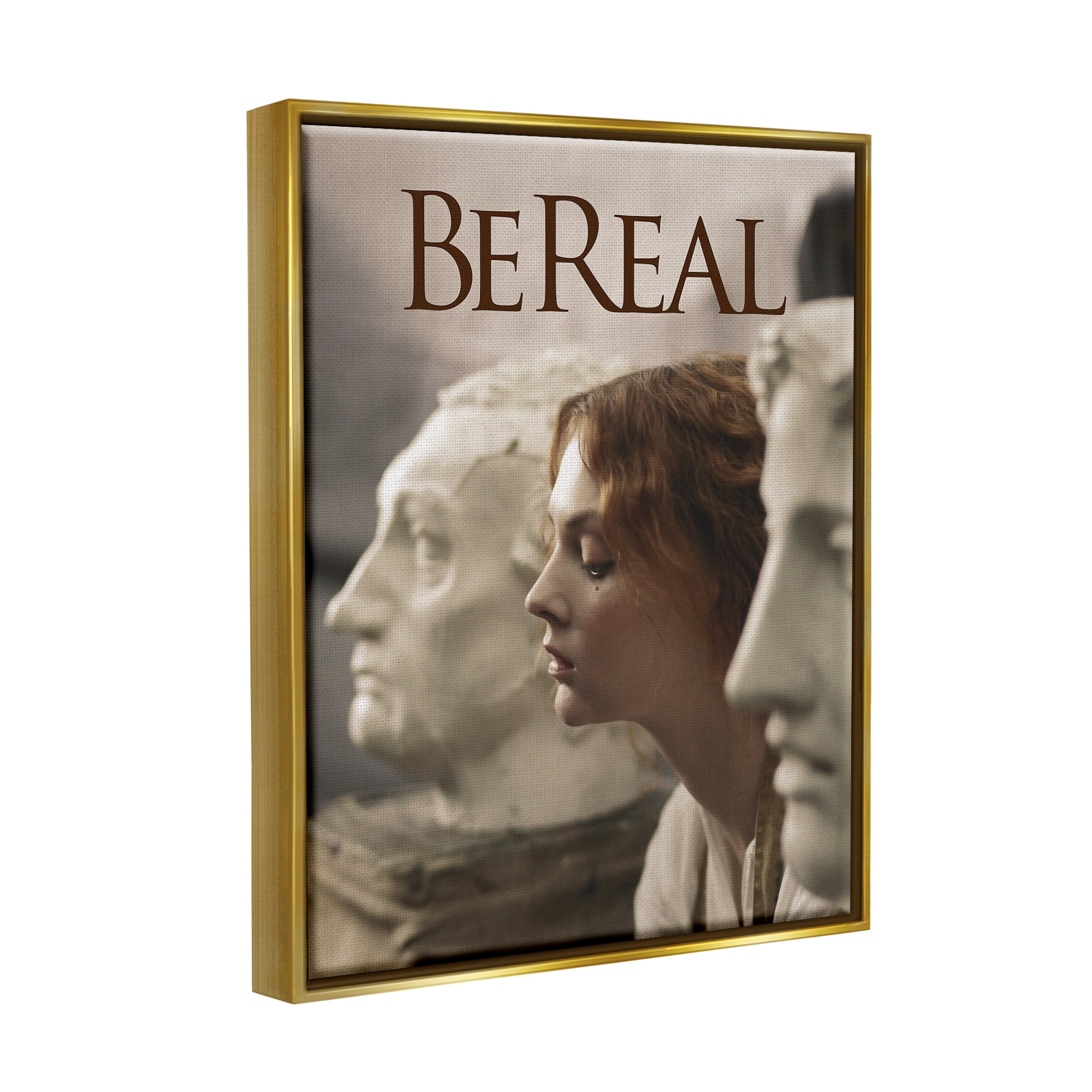 Stupell Industries Be Real Classical Sculptures Inspirational Painting Gold Floater Framed Canvas Art Print Wall Art, 17 x 21