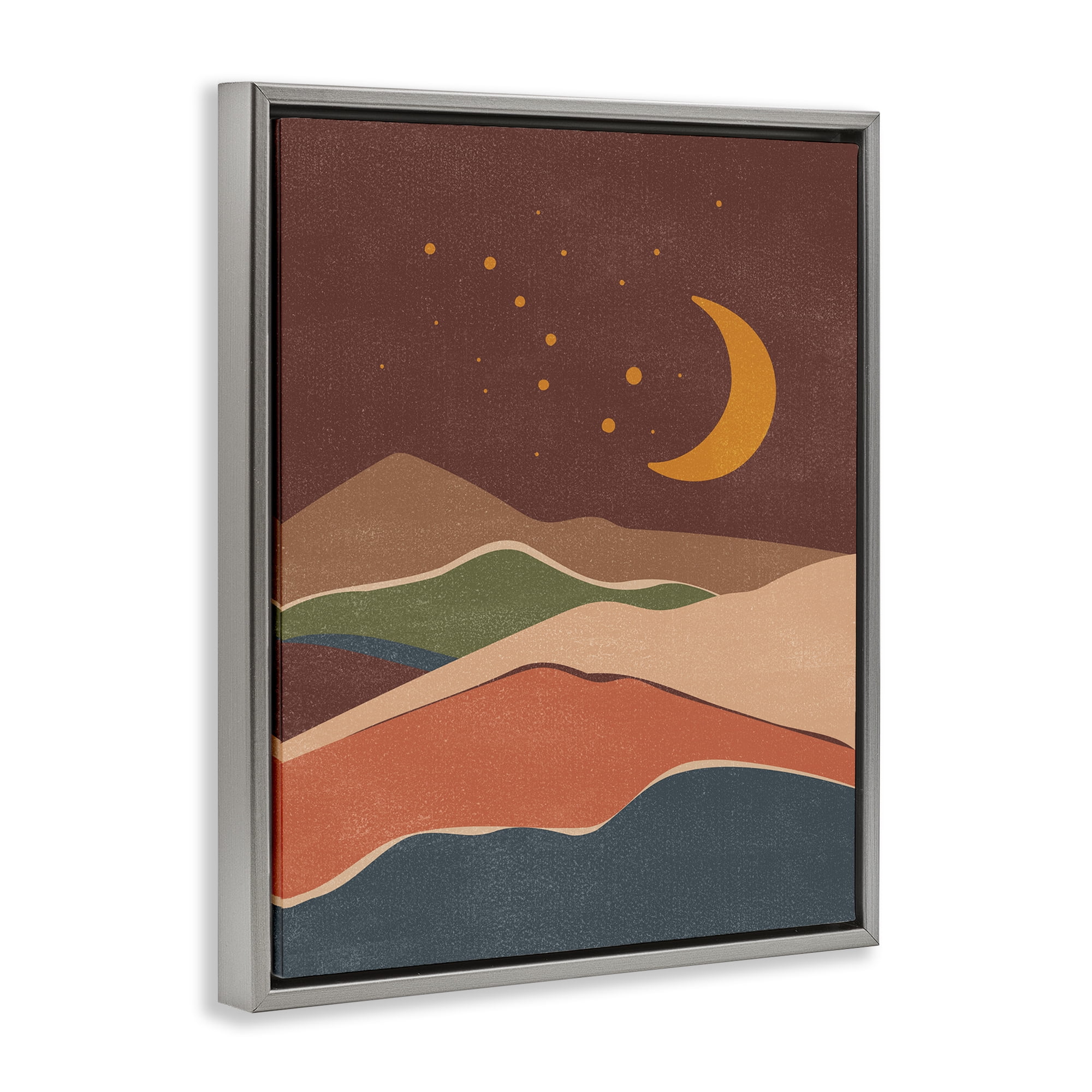 Stupell Industries Earthtone Desert Moon Landscape & Nature Painting Gray Floater Framed Canvas Art Print Wall Art, 17 x 21