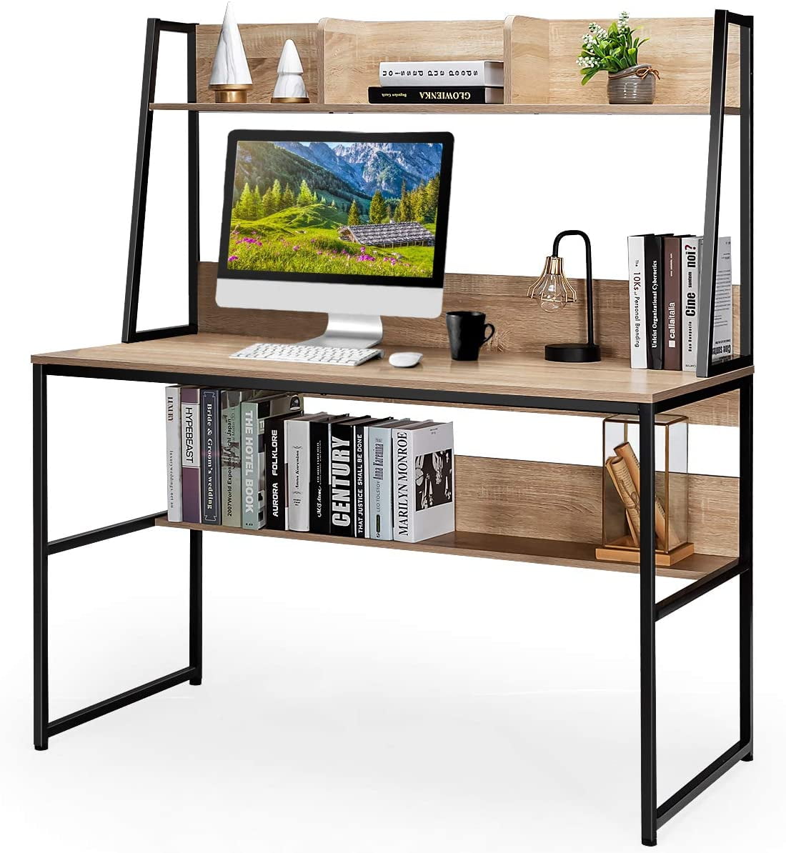 Computer Desk with Hutch & Bookshelf, 47 Inches Space Saving Study
