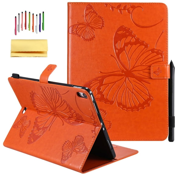 iPad Pro 11-inch 2018 Release Case, Allytech Embossed with Butterfly Series Folio Stand Wallet Case with Cards/Cash Holder [Apple Pencil Charging not Supported] for Apple Pad Pro 11" (2018), Orange