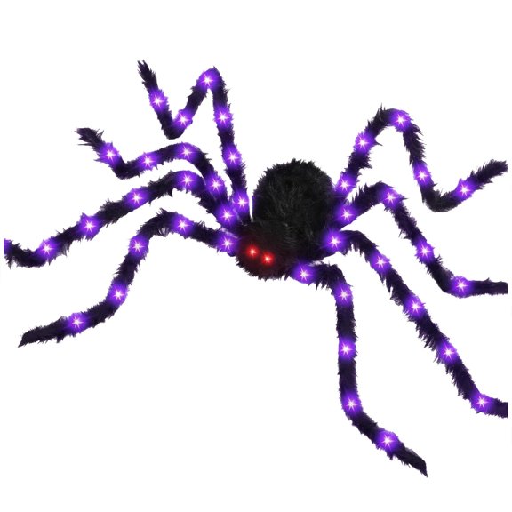 78 Inch Giant Halloween Light Up Spider Decoration with 38 LED Lights, Realistic Scary Hairy Spider with Glowing Eyes for Indoor Outdoor Yard Haunted House Party Decor (Battery Not Included)