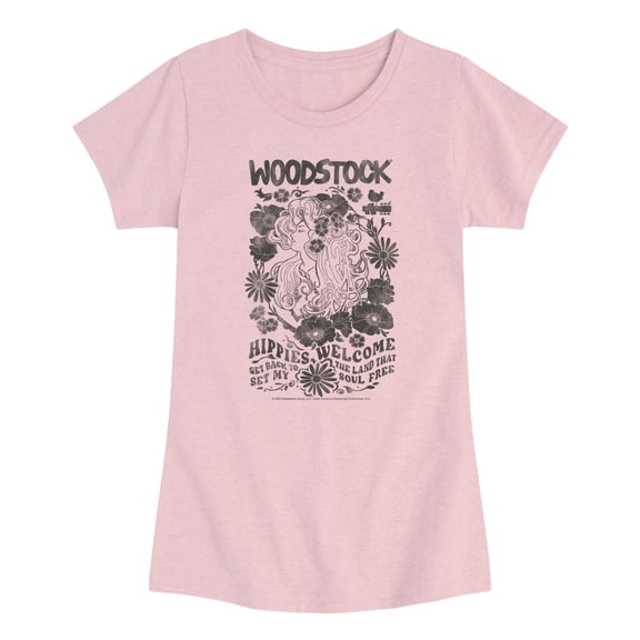 Woodstock - Woodstock Hippie -Youth Girls Short Sleeve T-Shirt Girls' Fitted Short Sleeve Graphic T-Shirt