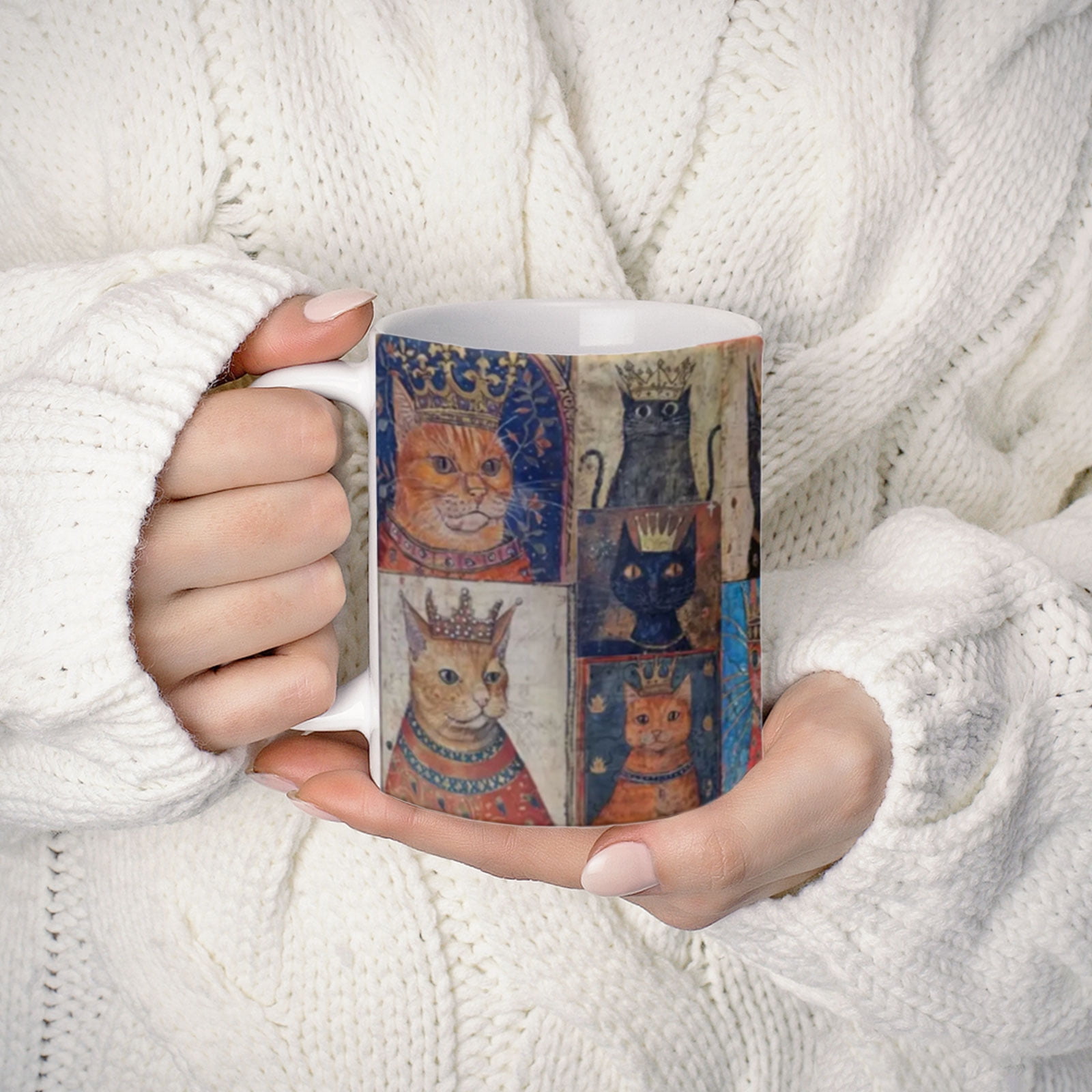 Medieval Cats Pattern Coffee Mug Espresso Cup Drinking Cup Afternoon Teas Mug for Office and Home Party Gift Enduring