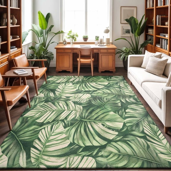 Area Rugs 4'x6'. Tropical Leaves Carpet Runner Indoor Outdoor Rugs Home Decor Aesthetic, Watercolor Retro Country Summer Leaf Non Slip Mats Washable Accent Rug for Living Room Bedroom