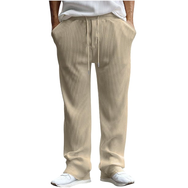 Pantalones largos de moda para hombre, con cordón, cintura elástica, color sólido, informales, largos, para hombre