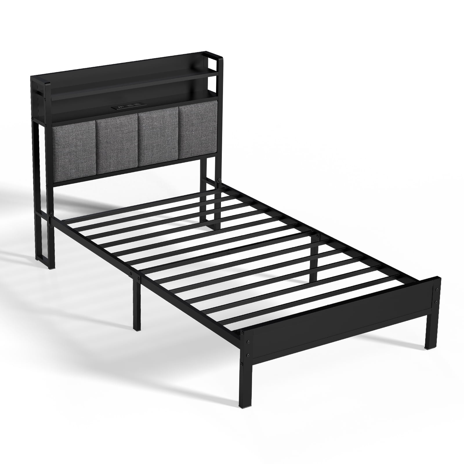 フィールズ・ライク・ホーム　他 Z-HOM Twin Storage Metal Bed Frame with LED Lights USB Charging