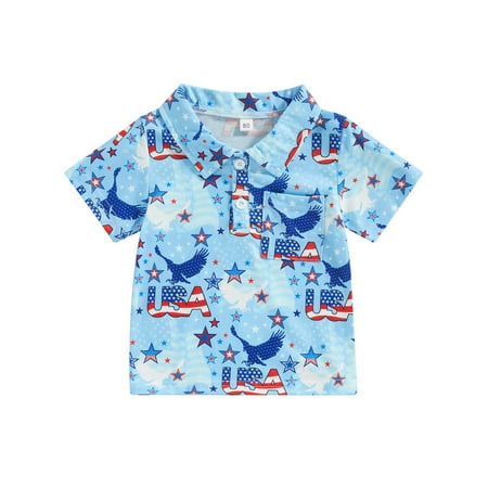 

Musuos 4th of July Baby Boys Summer Lapel Button Down T-Shirt Tops with Pocket