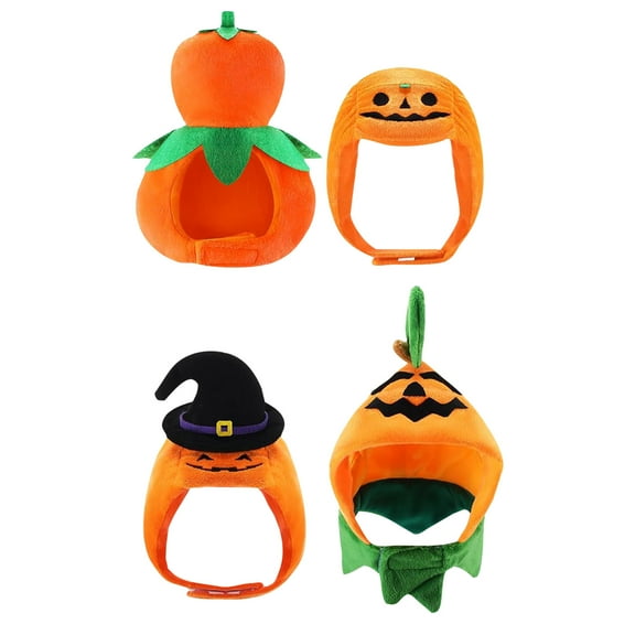 Halloween Pumpkin Pet Costume Set Plush Soft Adjustable Headwear for Cats and Small Dogs Holiday Party Dress Up