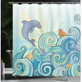 thumbnail image 4 of Ambesonne Cartoon Shower Curtain, Dolphin Ocean, 69"Wx84"L, Multicolor, 4 of 5