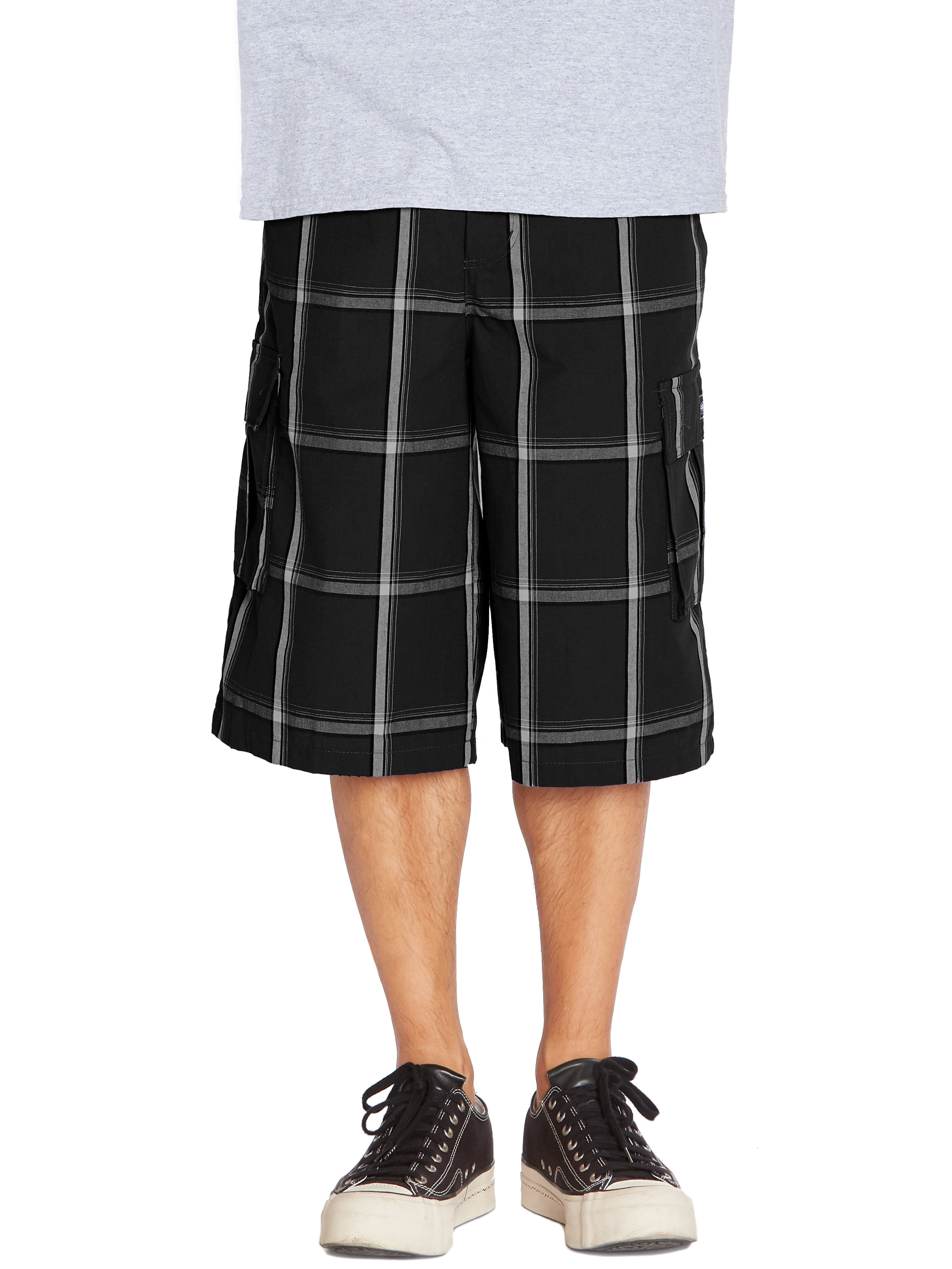 Shaka Wear Mens Men/’s Cargo Shorts Casual Plaid Loose Relaxed Loose Fit Elastic Waist Multi Pocket Pants Regular Big S~5XL