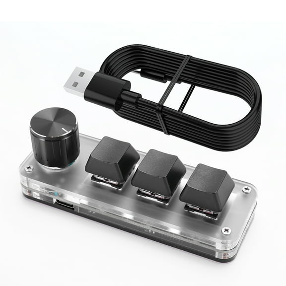 Yibooy 3 Key 1 Knob Programming Macro Custom Knob Keyboard RGB Macropad(Black 3 Keys)