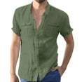 thumbnail image 5 of Caqnni Shirts for Men Trendy Vacation Cotton Linen Casual Shirts Short Sleeves Mens Tops Casual (Army Green,XXL), 5 of 5