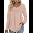 thumbnail image 4 of Camisas de Larga para Mujer, Conjuntos de Otoño, Cuello Redondo, Túnicas Casuales, Blusas de Moda, Ropa de Moda. Rosa M, 4 of 6