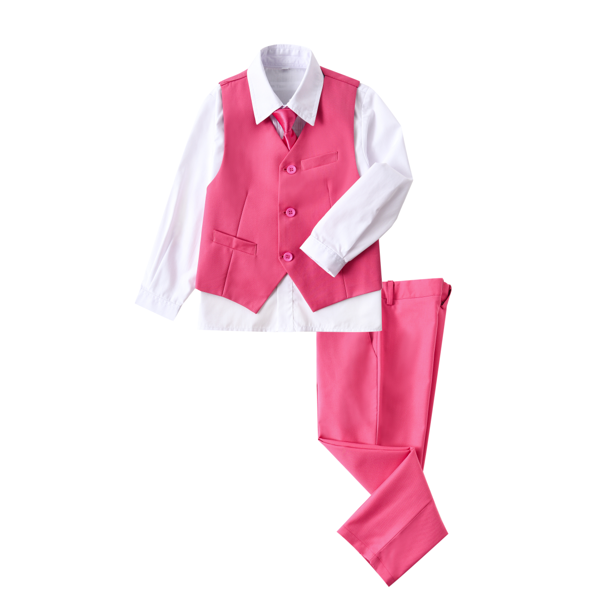 thumbnail image 3 of Wehilion Boys Suit 4PC Baby Suits Wedding Party Vest Suit Set Little Gentleman Waistcoat Prom Tuxedo Dress suit Outerwear Party Vest+Shirt+Tie+Pants Outfits Clothes Set for Kids Pink 6, 3 of 5