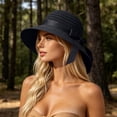 thumbnail image 2 of HONHUZH Summer Hats Womens Crochet Bucket Sun Hat With Bow Wide Brim Breathable Summer Beach Cap, 2 of 7