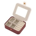 thumbnail image 3 of REGALWOVEN Portable Jewelry Box with Button, Mini Faux Leather Jewelry Organizer Boxes Storage Display Holder Wine Red, 3 of 7