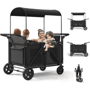 TABU Stroller Wagon for 4 Kids,4 Seater Stroller Wagon with Adjustable Handles,5-Point Harnesses,Black