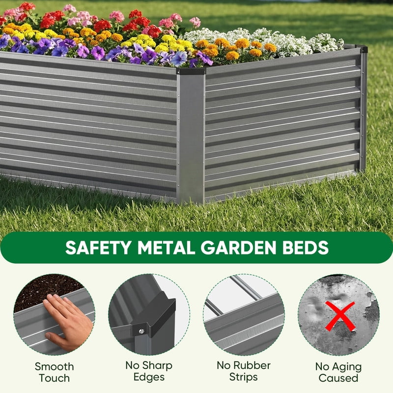 Parkwell 6x3x2ft Raised Garden Bed Outdoor, Backyard Oval Metal Planter Box for Vegetables, Flowers - Sliver