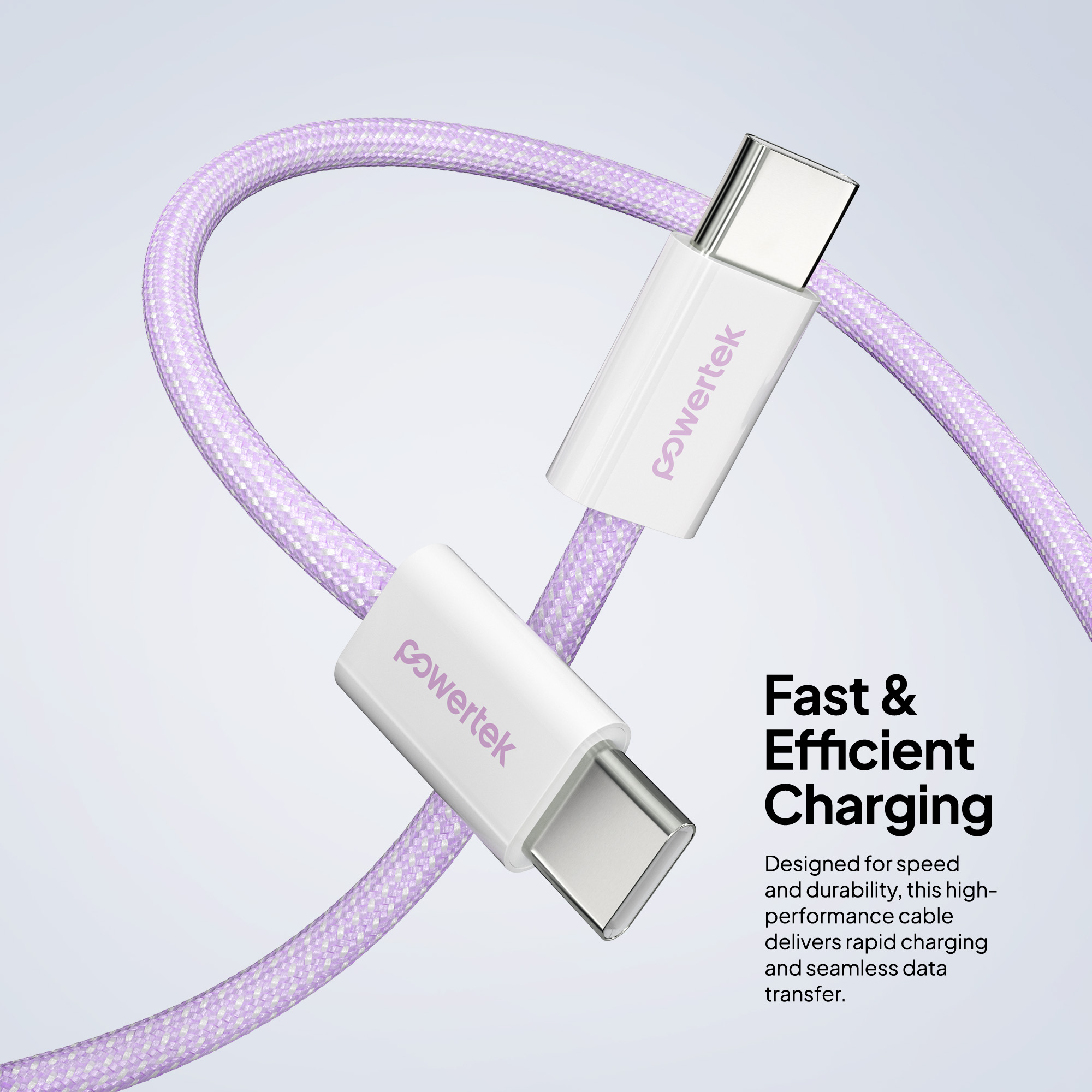 Liquipel Powertek 60W USB-C Cable, 6ft Braided Purple photo 3