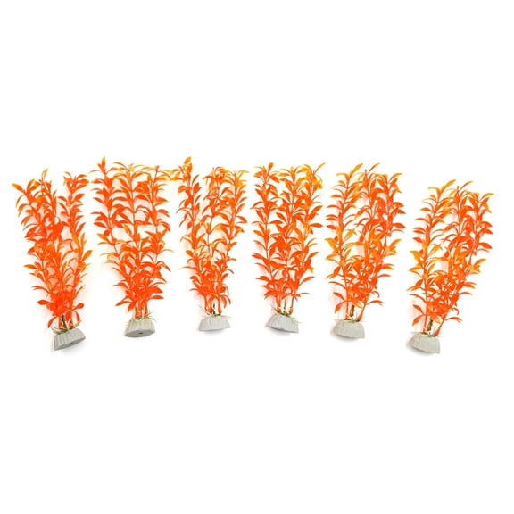 6pcs Orange Plastic Aquarium Plants Fish Tank Grass Plant Decorative Landscape