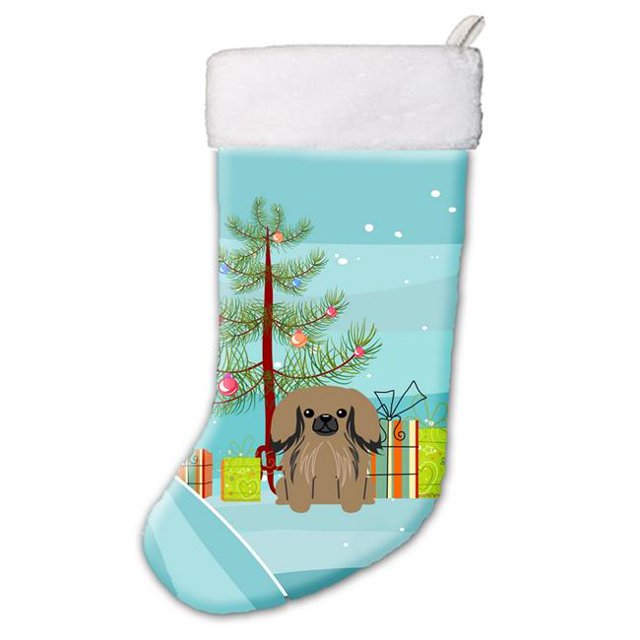 Carolines Treasures BB4227CS Merry Christmas Tree Pekingnese Tan Christmas Stocking