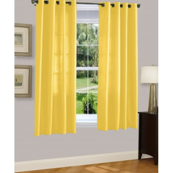 1 PANEL MIRA  SOLID YELLOW SEMI SHEER WINDOW FAUX SILK ANTIQUE BRONZE GROMMETS CURTAIN DRAPES 55 WIDE X 63" LENGTH