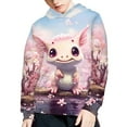 thumbnail image 5 of Xoenoiee Axolotl Cherry Blossom Pattern Girls Hoodies Pullover Hoodies Long Sleeve Sweatshirt Hooded Sweater for Kids Cosy Playwear with Kangaroo Pocket Activewear, S, 5 of 7