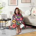 thumbnail image 4 of Wearable Blanket,Pioneer Flower Floral Print Pattern Hooded Wearable Flannel Blanket for Adults & Teens with Buckle,Winter Poncho Shawl Wrap Cape,50"x60", 4 of 5