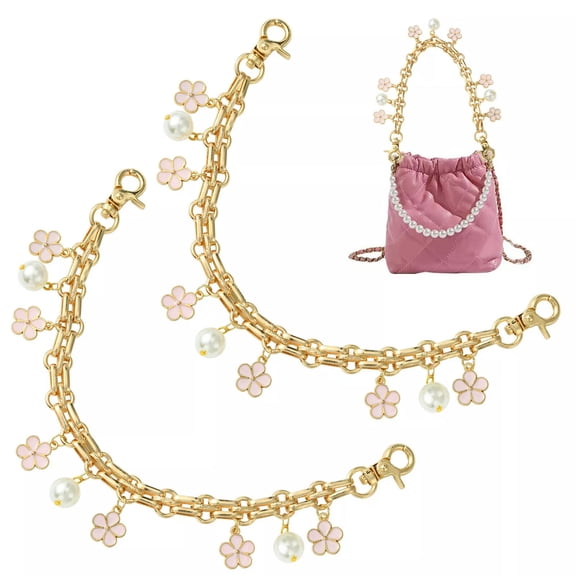 U8MO Iron Chain Bag Handles Flower Pearl Charm Pendants Purse Chains Golden