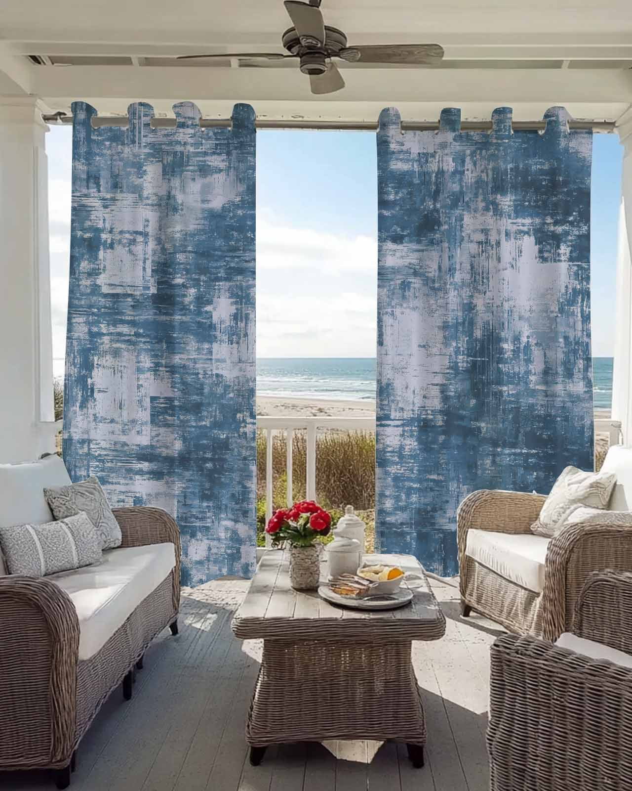 Blue Blackout Curtains for Bedroom Living Room, Modern Abstract Gradient Blue Geometric Texture 39 In Long Thermal Insulated Room Darkening Drapes Grommet Window Treatments, 27.5 x 39 In