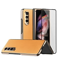 Samsung Galaxy Z Fold 3 5G Case with Screen Protector Film, Dteck Full Protection Cover Carbon Fiber Anti-Scratch Shockproof Protective Phone Case for Samsung Galaxy Z Fold 3,Gold