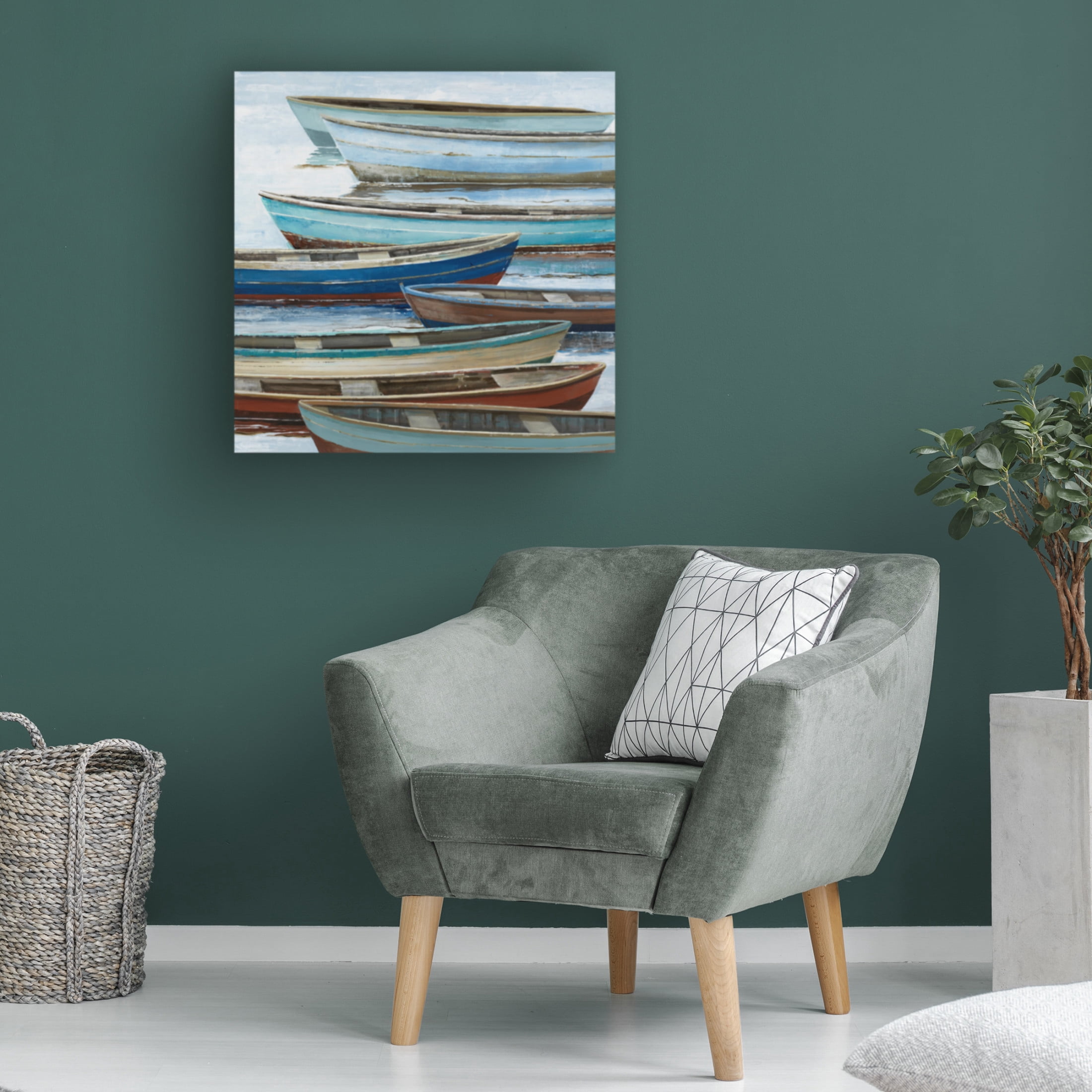 Canvas Wall Art - Max Maxx 'Anchored Boats' Wall Art for Living Room, Bedroom, or Office Décor by Trademark Fine Art - 18 x 18 Inches
