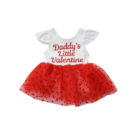 

Binwwede Baby s Girls Romper Tutu Dress Fly Sleeve Heart Letter Print Bodysuit MHXX