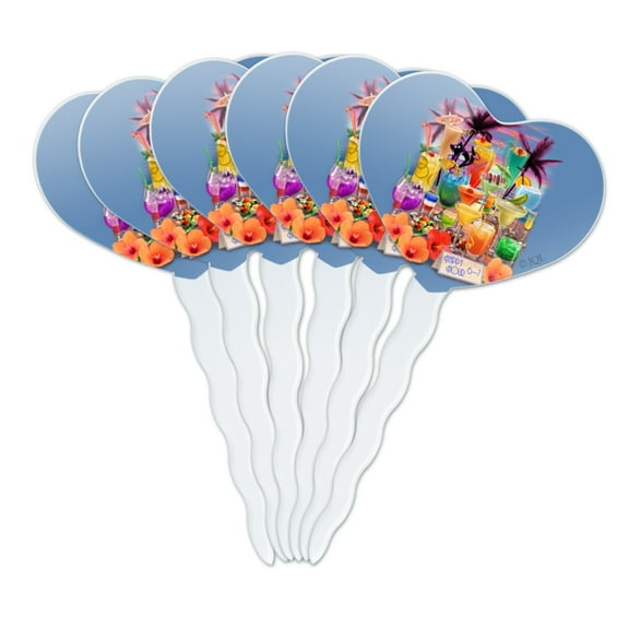 Tropical Vacation Happy Hour Beach Bar Drinks Heart Love Cupcake Picks Toppers Decoration Set of 6