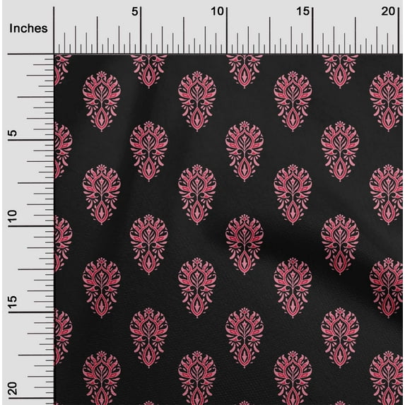 oneOone Cotton Cambric Fabric Floral Block Print Fabric By The Yard 56 Inch Wide