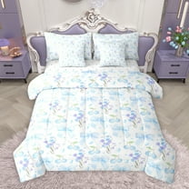 Homewish Girly Pink Ribbon Bedding Comforter Set 7 Pieces for Kids, Romantic Rose Floral Full Bedding Set, Kawaii Cute Cartoon Theme Reversible Fitted Sheet Flat Sheet, Super Cozy Room Decor