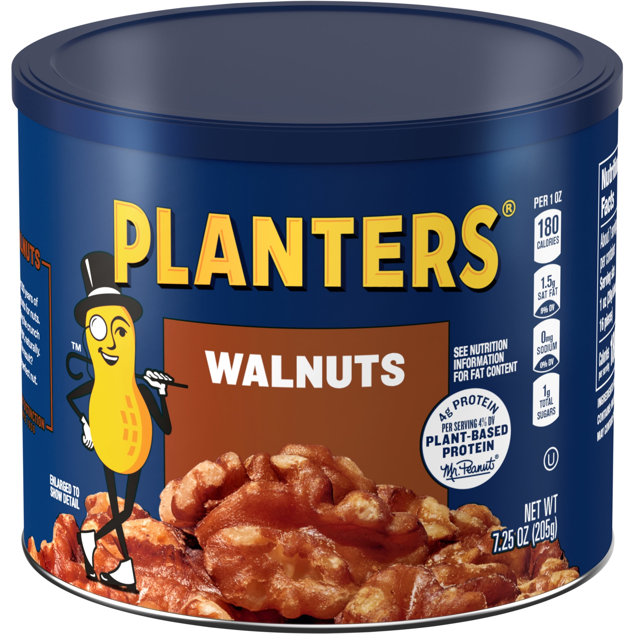 PLANTERS Walnuts, Snack Nuts Whole, Kosher, Plant Based Protein, 7.25 oz Canister