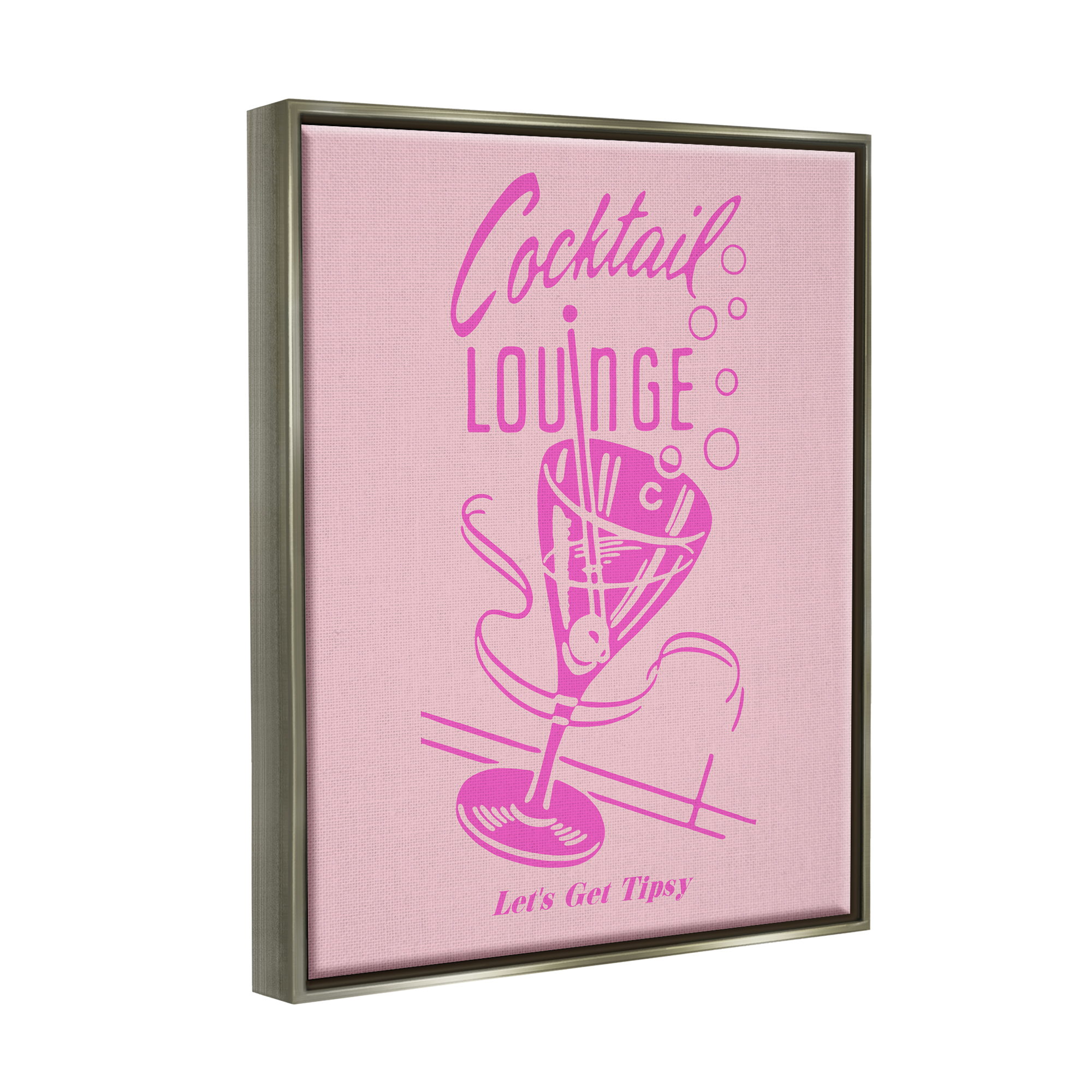Stupell Industries Pink Cocktail Lounge Food & Beverage Painting Gray Floater Framed Canvas Art Print Wall Art, 17 x 21