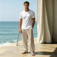 thumbnail image 6 of Dwellite Cotton Linen Pants for Men Casual Drawstring Loose Fit Summer Beach Pants Lightweight Trousers with Pockets Khaki 3XL, 6 of 6