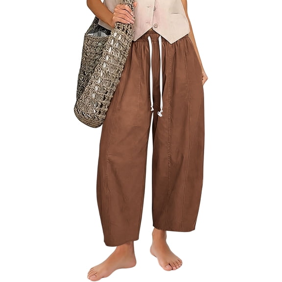 Women Barrel baggy Pants drawstring Elastic Waist Loose Fitting Casual Wide Leg Trousers for Streetwear Daily Wear Coffee L