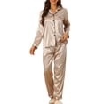 thumbnail image 1 of Conjuntos de pijama de satén para mujer INSPIRE CHIC, camisetas de manga larga y pantalones, 2 piezas, ropa de casa, L, champán claro, 1 of 5