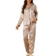 thumbnail image 1 of Conjuntos de pijama de satén para mujer INSPIRE CHIC, camisetas de manga larga y pantalones, 2 piezas, ropa de casa M color champán claro, 1 of 5