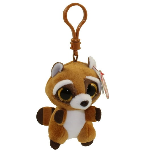 Ty Beanie Boos (Plastic Key Clip) - Rusty the Raccoon  – Glitter Eyes  - Stuffed Animal