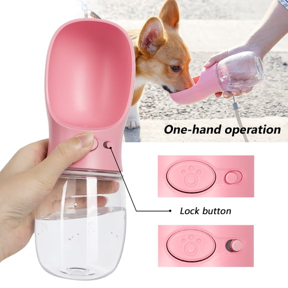 BPA-Free Dog Water Bottle, Leak Proof Portable Puppy Water Dispenser with Drinking Feeder for Pets Outdoor,Pink