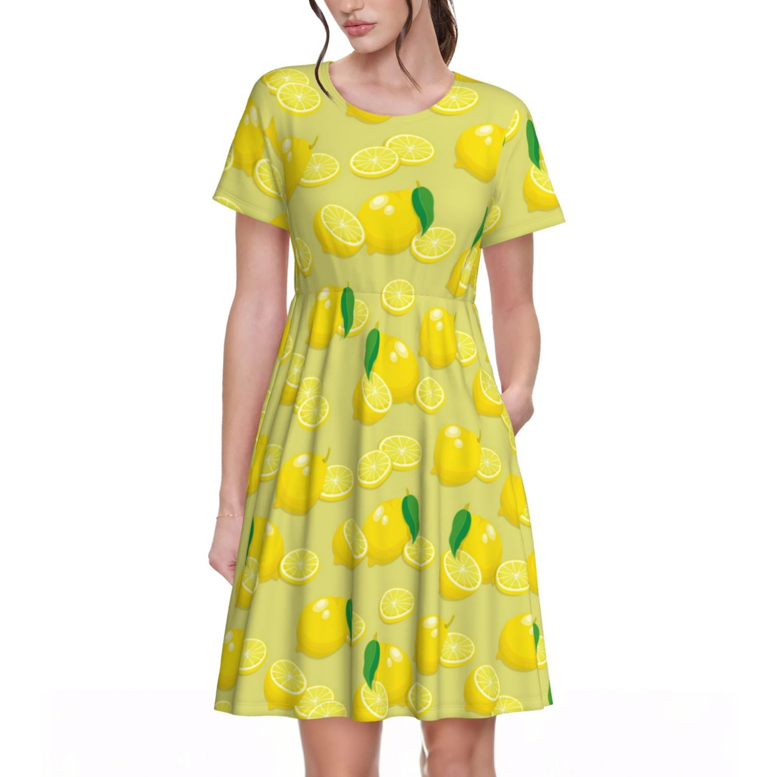Kdxio Bright Lemons Print Women's Casual T Shirt Dress Summer