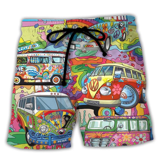 Pantalones cortos de tablero para hombre, Shorts de baño con cordón, forro de malla, cinturilla elástica, estampado de coche, secado rápido, informales, todos los días Fivean unisex