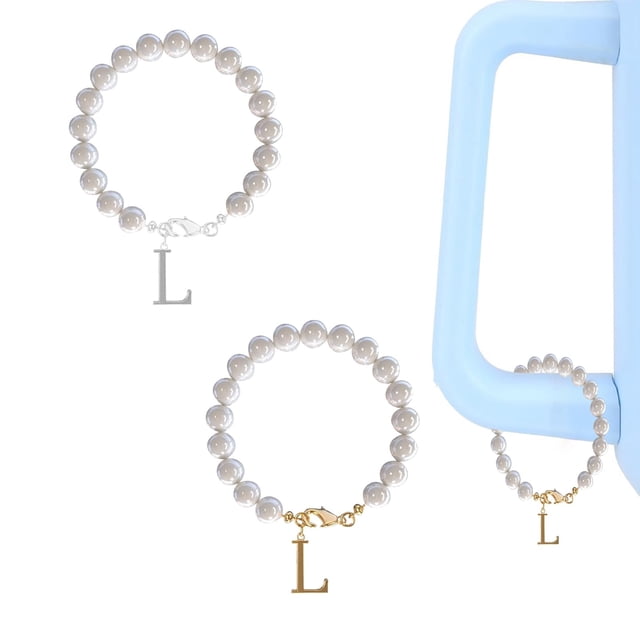 2PCS Stainless Steel 26 Letters Charm 26 Initial Cup Accessories Pearl Cup Handle Charm Lobster Clasp Chain