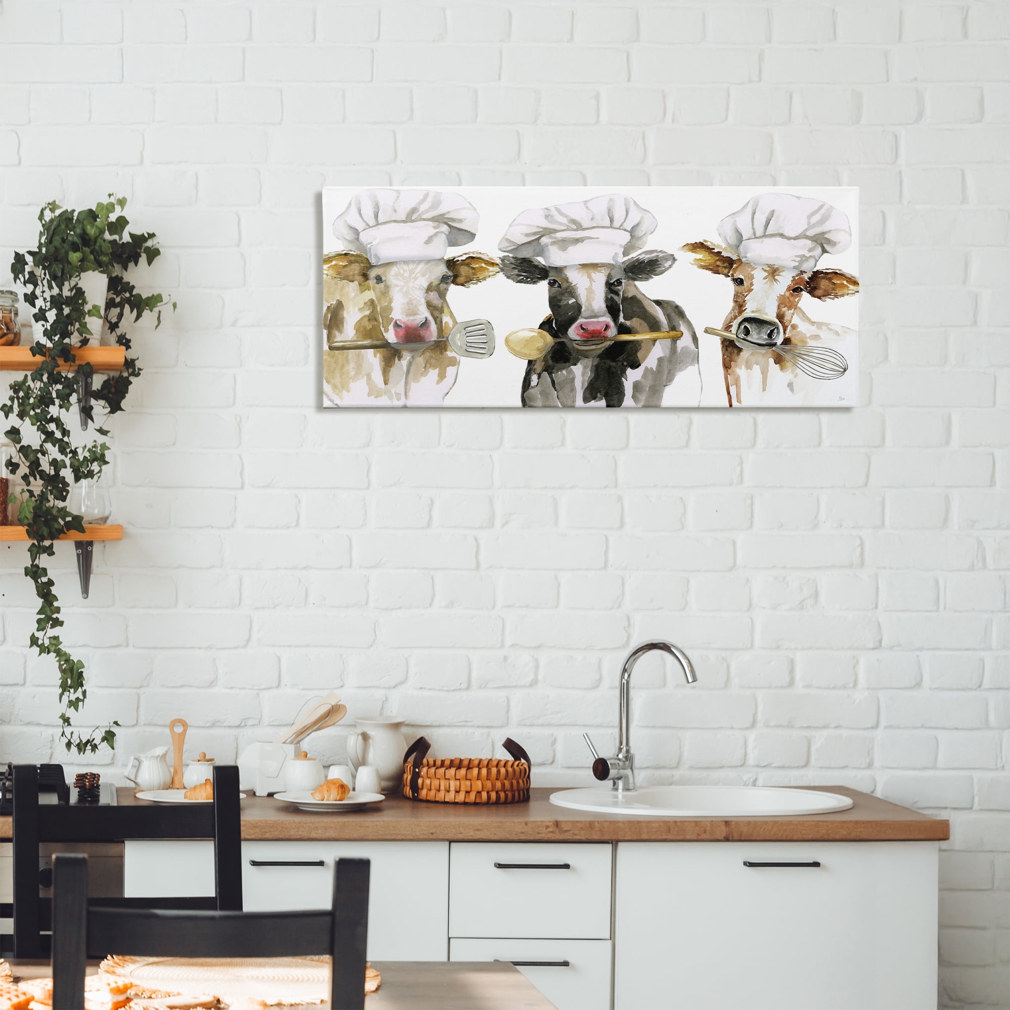 Stupell Industries Cow Chefs with Utensils Canvas Wall Art, design by Nan