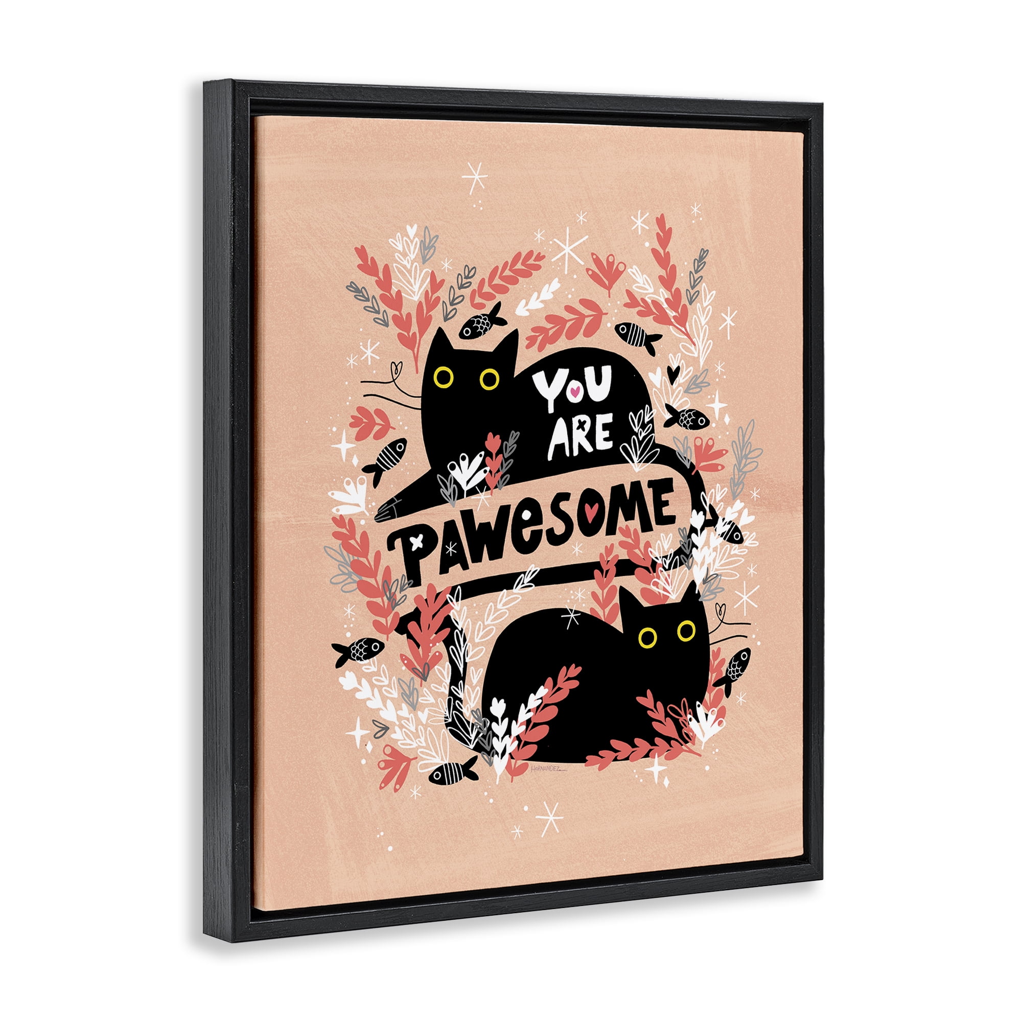 Stupell Industries You Are Pawesome Cats Animals Painting Black Floater Framed Canvas Art Print Wall Art, 25 x 31