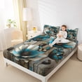 thumbnail image 4 of Manfei Retro Turqoise Flower Queen Sheet Sets 4 Pieces for Girls, Watercolor Floral, Gray Ombre Queen Fitted Sheet, Microfiber Bedroom Decor, 4 of 7